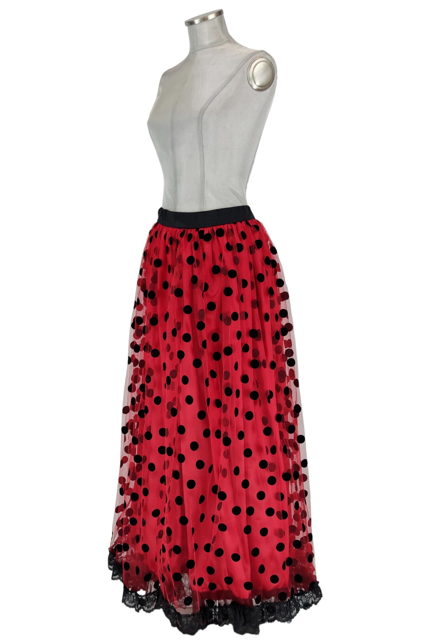 Noleggio Gonna donna Flamenco a Pois Rosso e Nero - Danza