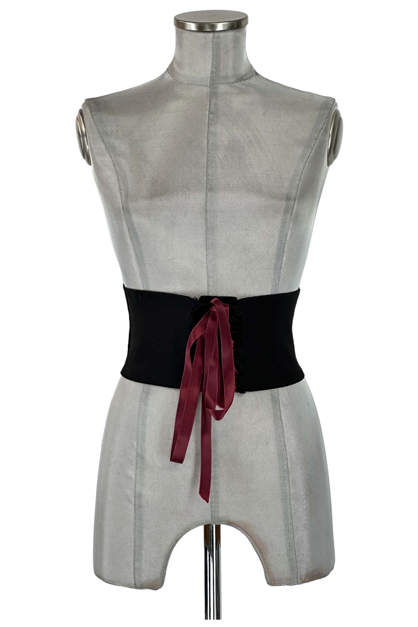 Noleggio Corsetto donna Nero con Nastro di Seta Borgogna
