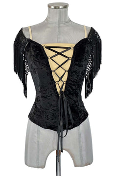 Noleggio Corsetto Nero donna con Pizzo e Frange - danza