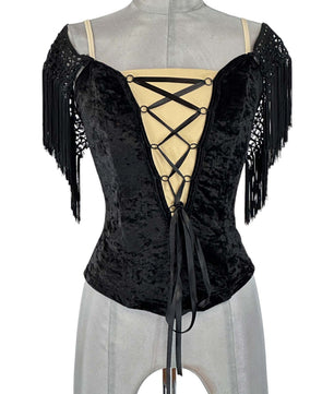 Noleggio Corsetto Nero donna con Pizzo e Frange - danza