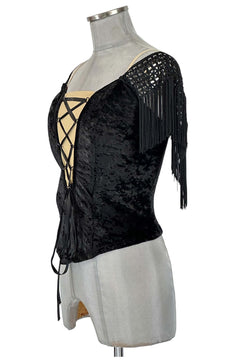 Noleggio Corsetto Nero donna con Pizzo e Frange - danza