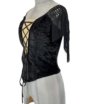 Noleggio Corsetto Nero donna con Pizzo e Frange - danza
