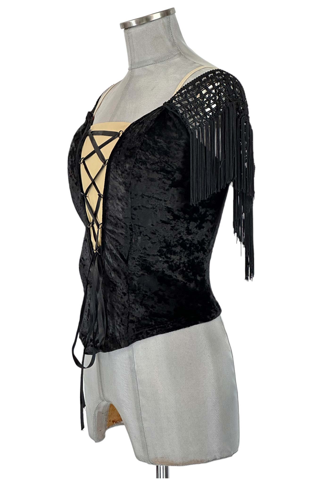 Noleggio Corsetto Nero donna con Pizzo e Frange - danza