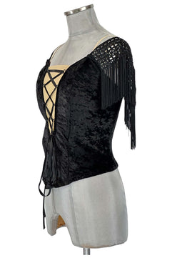 Noleggio Corsetto Nero donna con Pizzo e Frange - danza