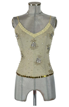 Noleggio Top Avorio Donna Ricamato con Paillettes e Perline