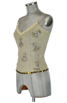 Noleggio Top Avorio Donna Ricamato con Paillettes e Perline