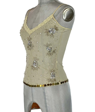 Noleggio Top Avorio Donna Ricamato con Paillettes e Perline