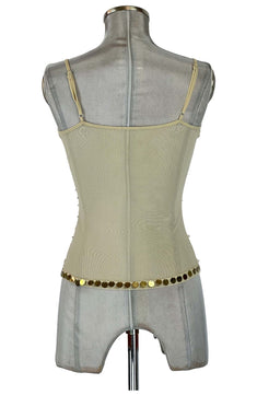 Noleggio Top Avorio Donna Ricamato con Paillettes e Perline