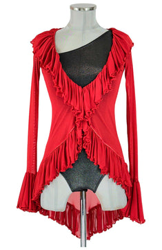 Noleggio Abito Rosso con Rouches e Spallina Asimmetrica Donna