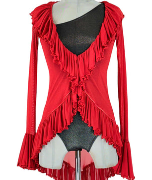 Noleggio Abito Rosso con Rouches e Spallina Asimmetrica Donna