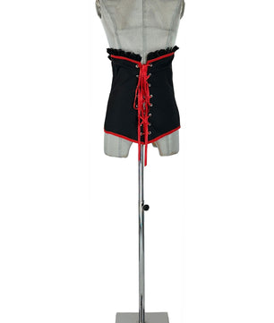 Noleggio Corsetto Nero con Nastri Rossi e Pizzo Donna