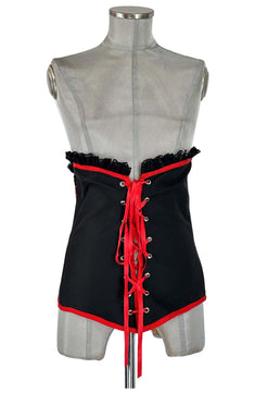 Noleggio Corsetto Nero con Nastri Rossi e Pizzo Donna