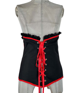 Noleggio Corsetto Nero con Nastri Rossi e Pizzo Donna