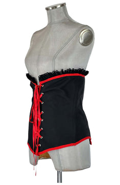 Noleggio Corsetto Nero con Nastri Rossi e Pizzo Donna