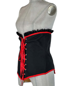 Noleggio Corsetto Nero con Nastri Rossi e Pizzo Donna