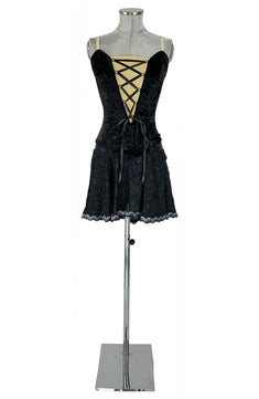 Noleggio Abito Nero Corsetto Velluto e Dettagli Pizzo Donna