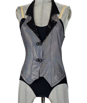 Noleggio Corsetto Argento Dettagli Neri e Paillettes Donna
