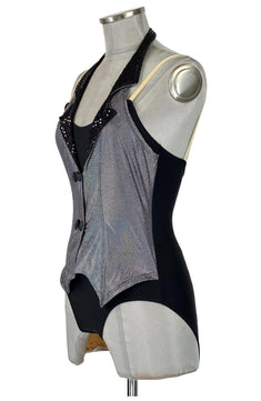 Noleggio Corsetto Argento Dettagli Neri e Paillettes Donna