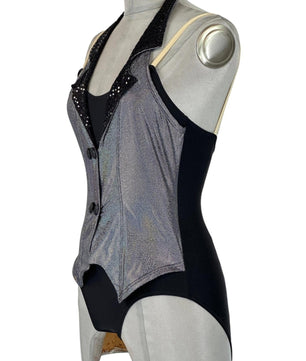 Noleggio Corsetto Argento Dettagli Neri e Paillettes Donna