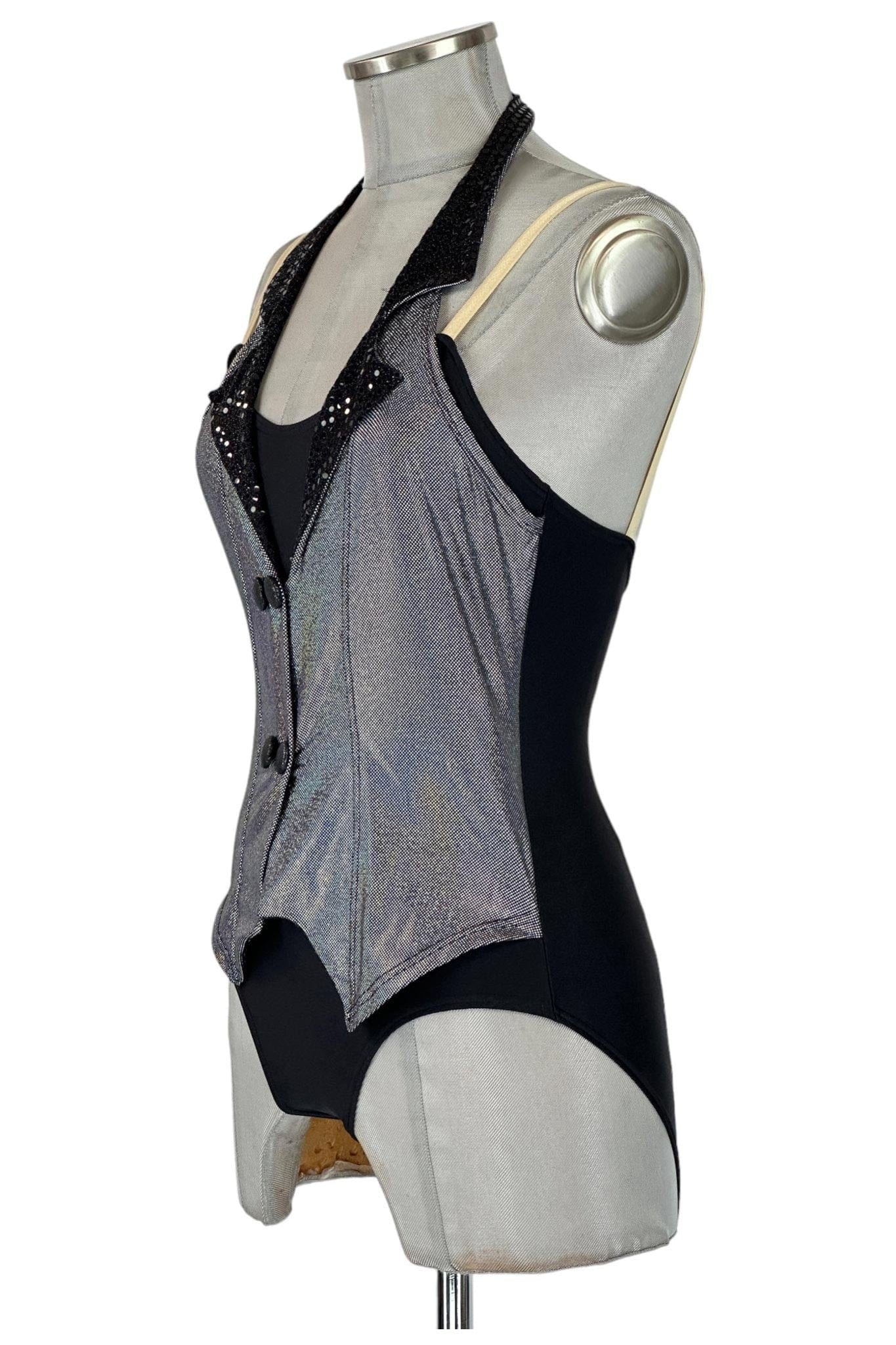 Noleggio Corsetto Argento Dettagli Neri e Paillettes Donna