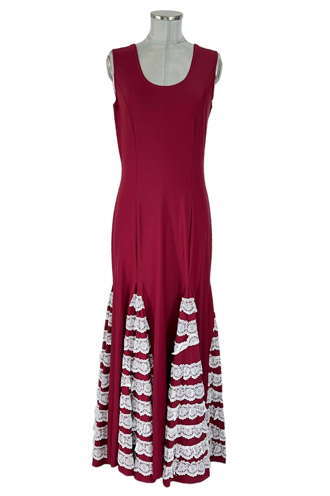 Noleggio Abito Rosso Donna Pizzo Bianco a Strati-danza-Flamenco