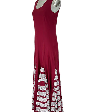 Noleggio Abito Rosso Donna Pizzo Bianco a Strati-danza-Flamenco