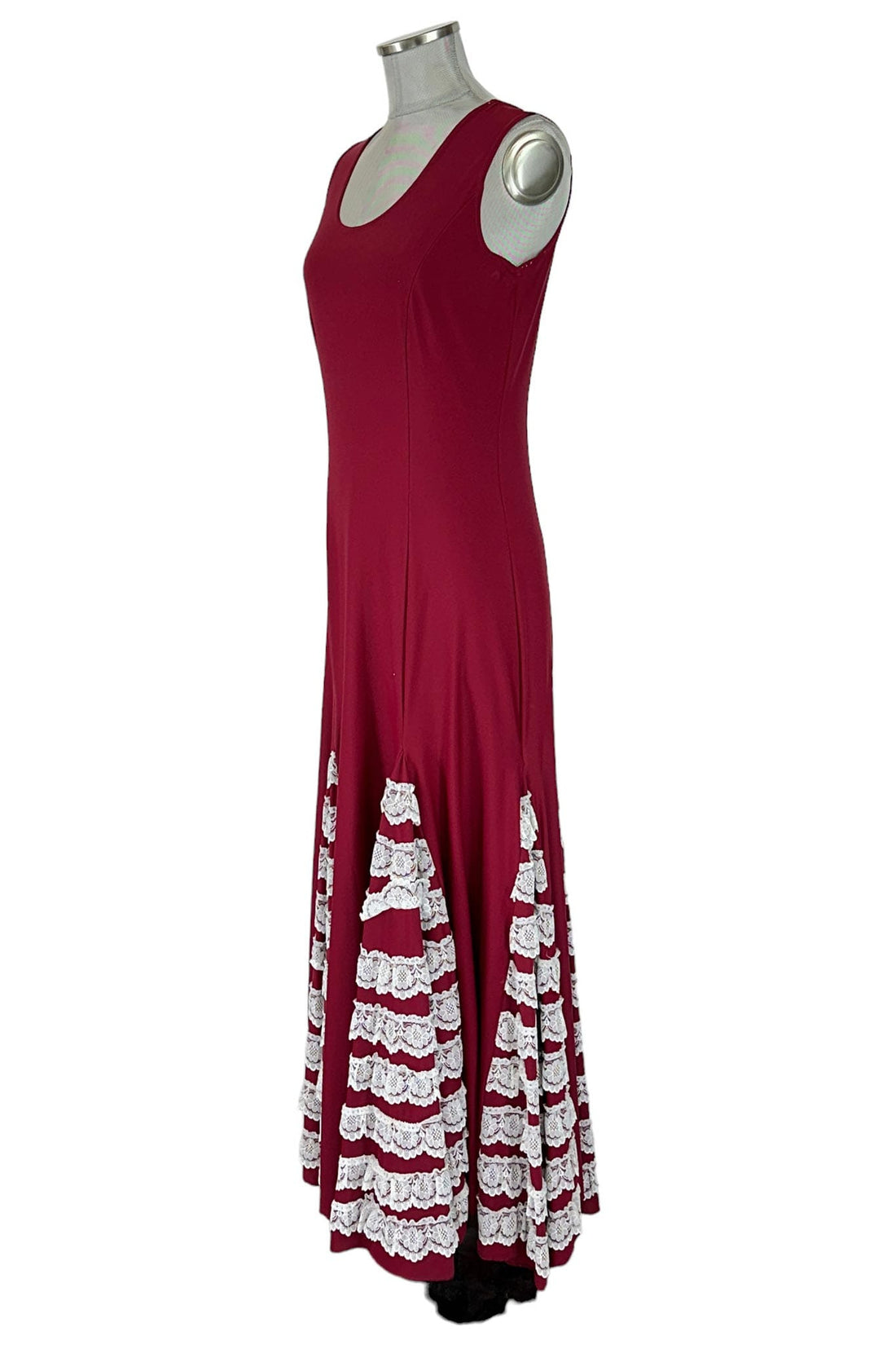 Noleggio Abito Rosso Donna Pizzo Bianco a Strati-danza-Flamenco