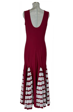 Noleggio Abito Rosso Donna Pizzo Bianco a Strati-danza-Flamenco