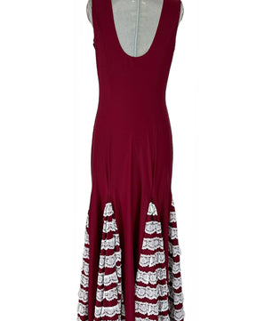 Noleggio Abito Rosso Donna Pizzo Bianco a Strati-danza-Flamenco