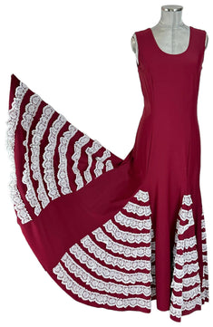 Noleggio Abito Rosso Donna Pizzo Bianco a Strati-danza-Flamenco