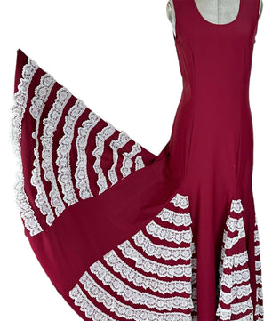 Noleggio Abito Rosso Donna Pizzo Bianco a Strati-danza-Flamenco