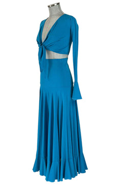 Noleggio Abito Azzurro donna nodo Frontale e Maniche Lunghe