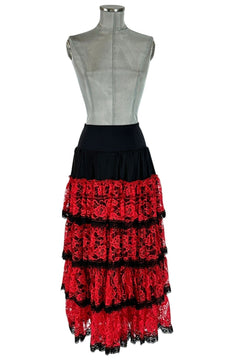 Noleggio Gonna Nera Donna con Balze in Pizzo Rosso - danza