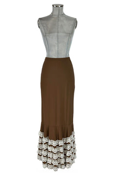 Noleggio Gonna Marrone Donna con Balze in Pizzo Bianco