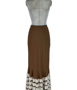 Noleggio Gonna Marrone Donna con Balze in Pizzo Bianco