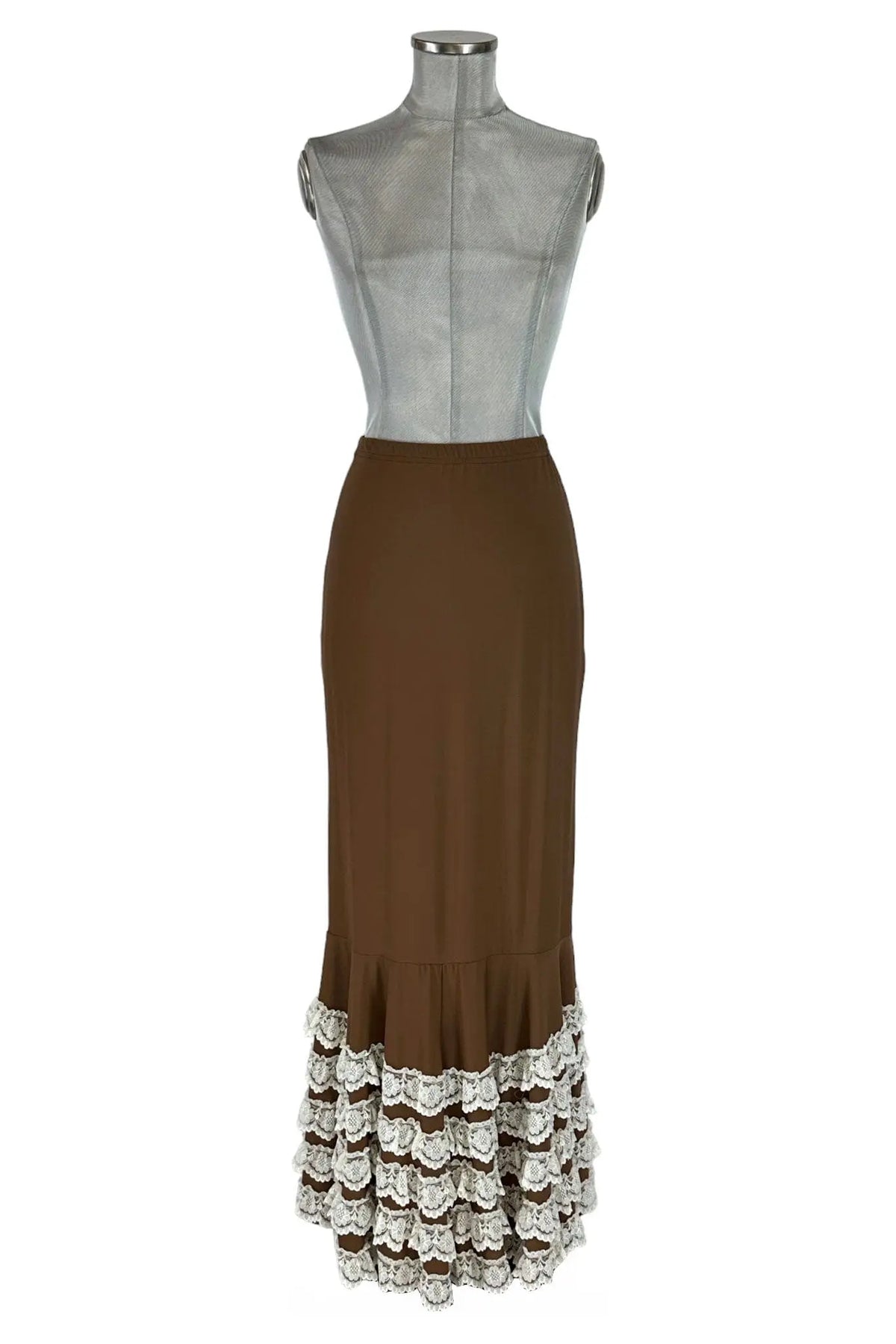 Noleggio Gonna Marrone Donna con Balze in Pizzo Bianco