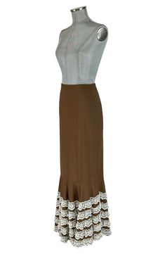 Noleggio Gonna Marrone Donna con Balze in Pizzo Bianco