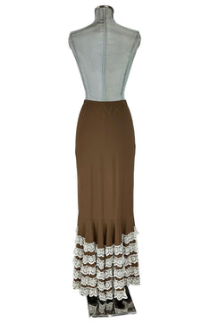 Noleggio Gonna Marrone Donna con Balze in Pizzo Bianco