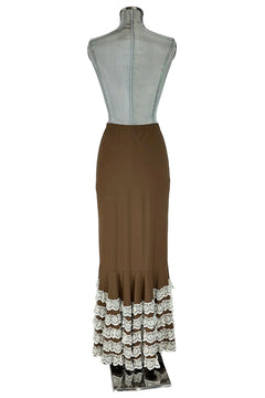 Noleggio Gonna Marrone Donna con Balze in Pizzo Bianco
