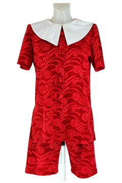 Noleggio Costume uomo di Pinocchio Rosso con Colletto Bianco