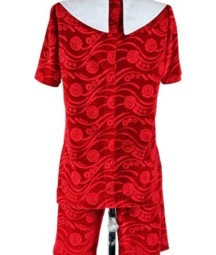 Noleggio Costume uomo di Pinocchio Rosso con Colletto Bianco
