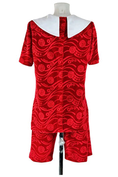 Noleggio Costume uomo di Pinocchio Rosso con Colletto Bianco