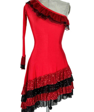 Noleggio Abito da Ballo Rosso donna con Rouches Asimmetrico