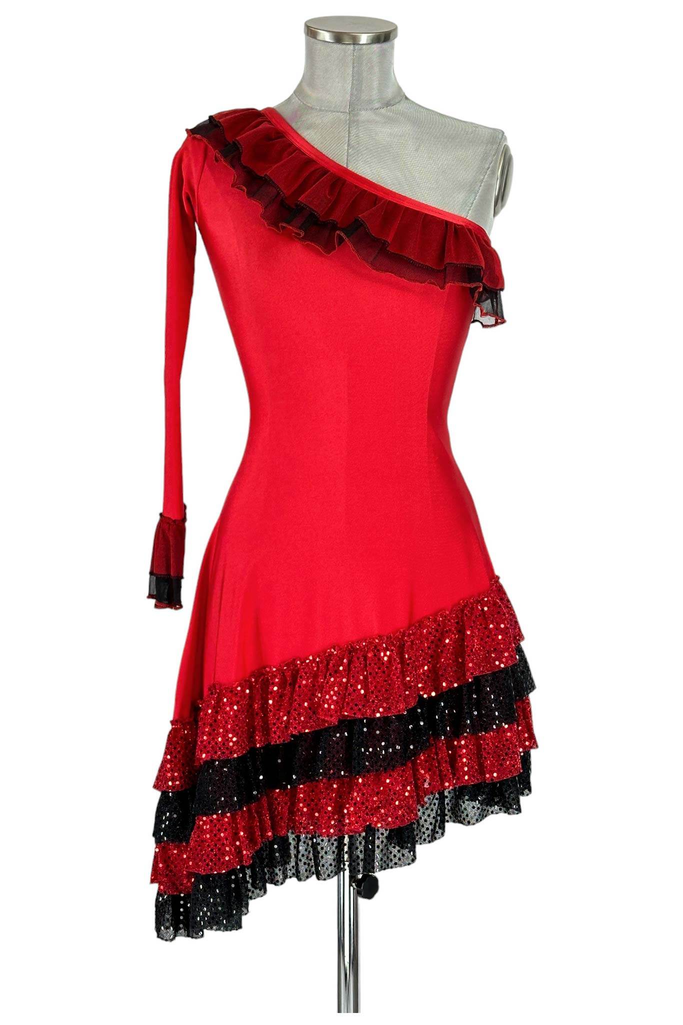 Noleggio Abito da Ballo Rosso donna con Rouches Asimmetrico