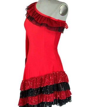 Noleggio Abito da Ballo Rosso donna con Rouches Asimmetrico