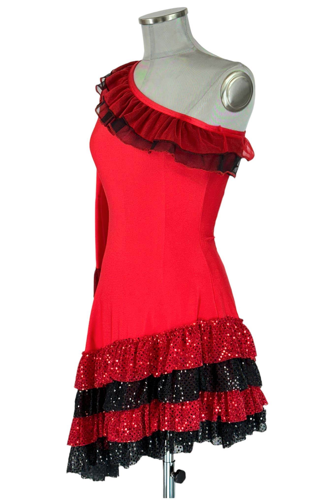 Noleggio Abito da Ballo Rosso donna con Rouches Asimmetrico