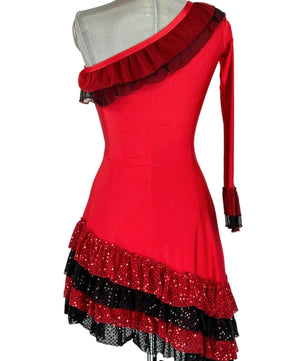 Noleggio Abito da Ballo Rosso donna con Rouches Asimmetrico