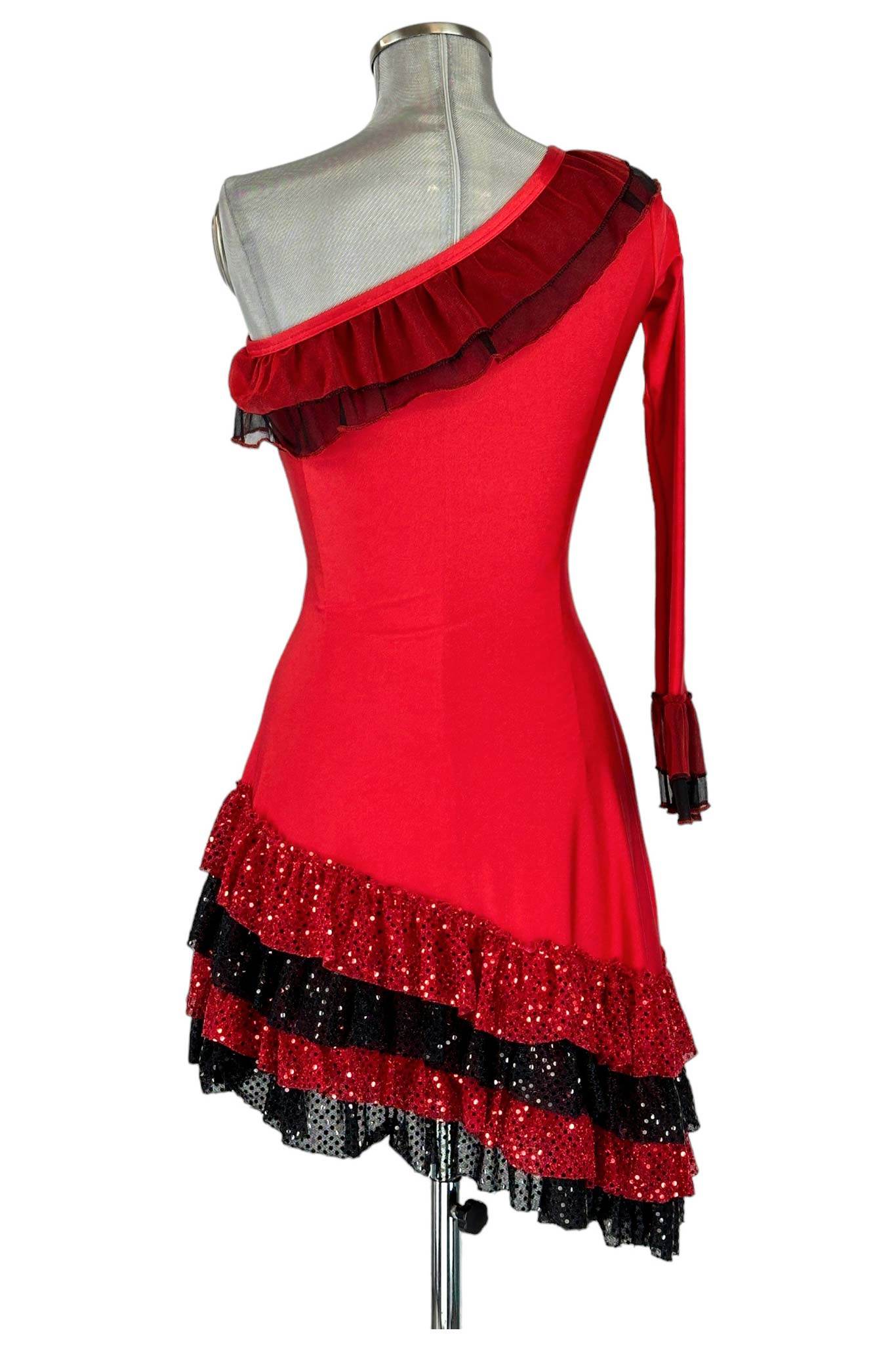 Noleggio Abito da Ballo Rosso donna con Rouches Asimmetrico