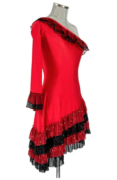 Noleggio Abito da Ballo Rosso donna con Rouches Asimmetrico