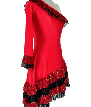 Noleggio Abito da Ballo Rosso donna con Rouches Asimmetrico